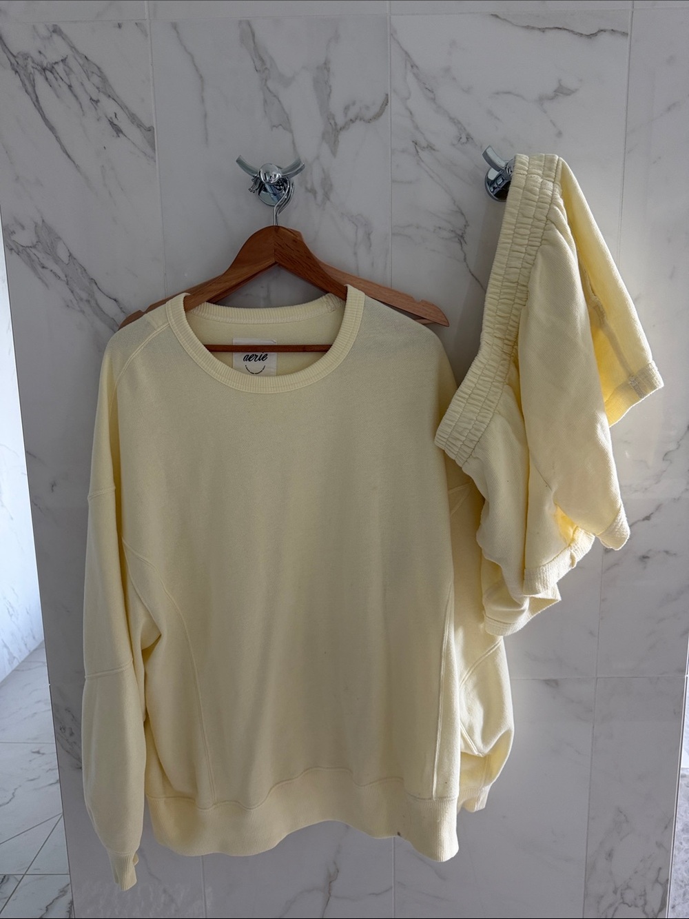 Cozy Crewneck Sweater - Pale Yellow and shorts